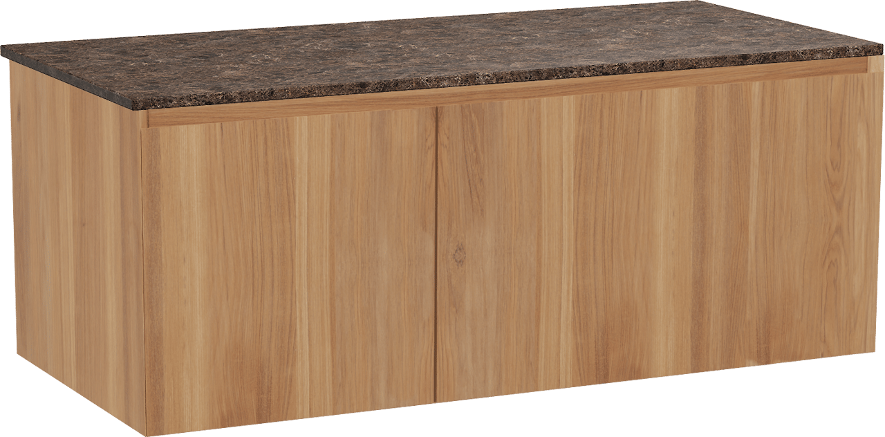 Balmani Idra zwevend badmeubel 120 x 55 cm teakhout met Stretto enkel of dubbel wastafelblad in marmer dark emperador