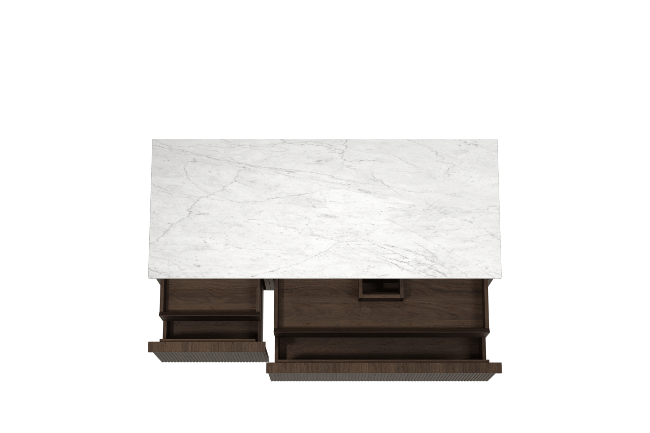 Balmani Forma meuble salle de bains suspendu 135 x 55 cm chêne fumé avec Stretto tablette simple ou double en marbre carrara, Nervure droite symétrique verticale