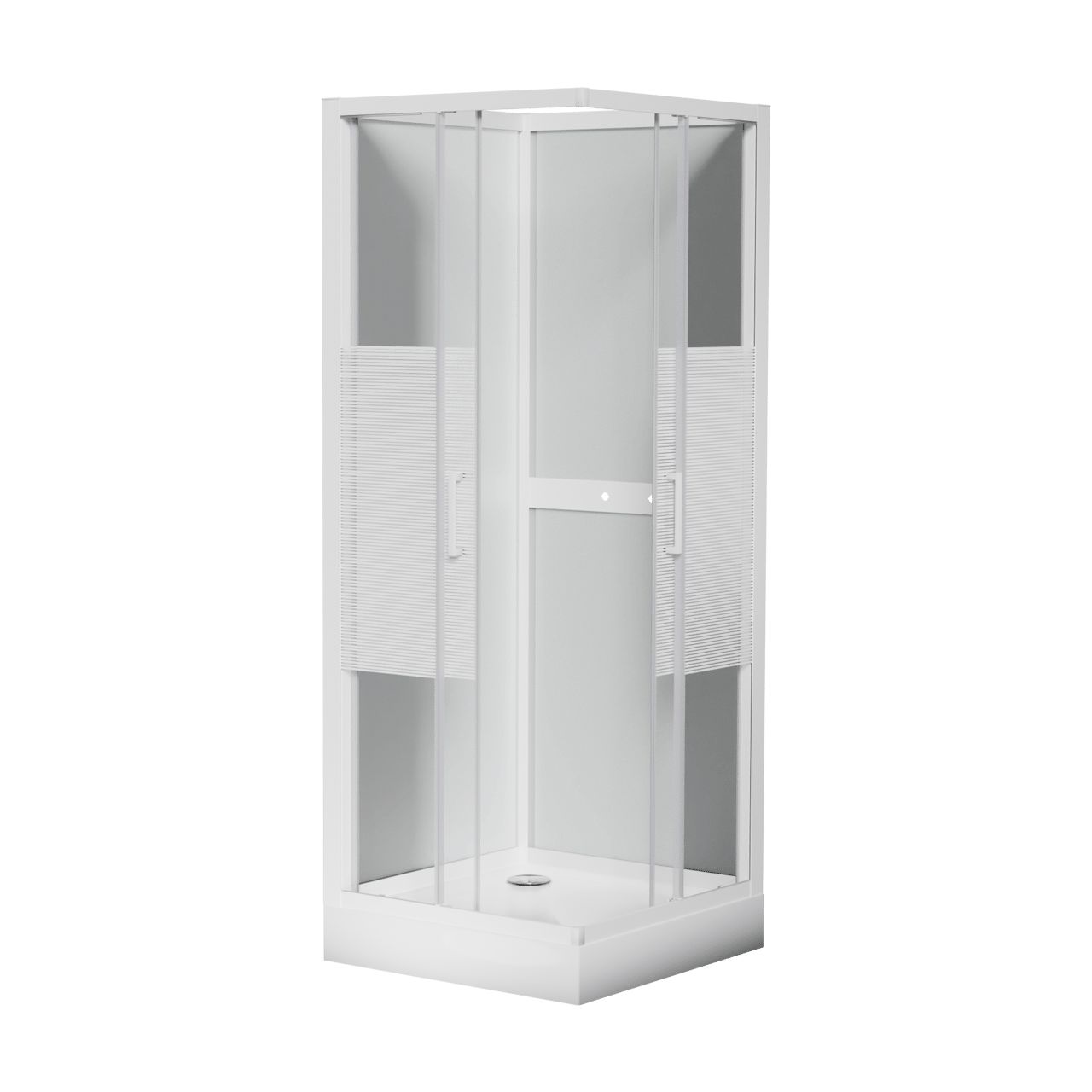 Luca Varess Talan cabine de douche avec portes coulissantes 80 x 80 cm verre transparent avec bande matte à rayures profil blanc brillant