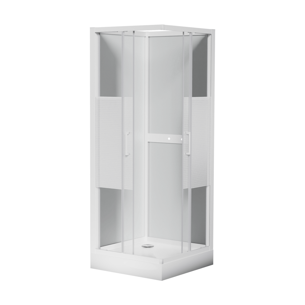 Luca Varess Talan douchecabine met schuifdeuren 80 x 80 cm helder glas met mat gestreepte strook glanzend wit profiel
