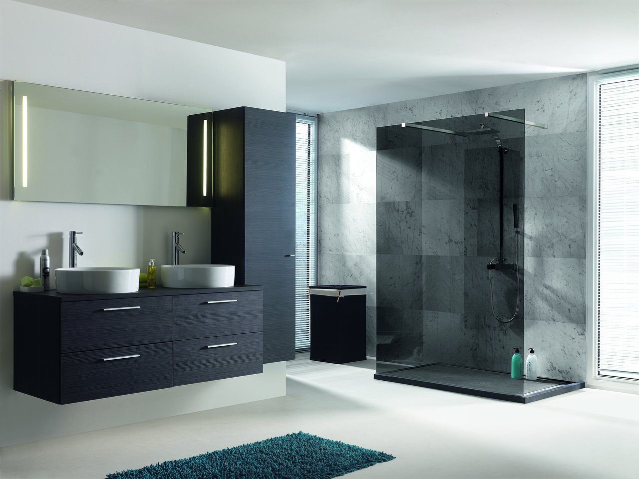 Balmani Modular inloopdouche met vrijstaande wand 140 x 200 cm rookglas mat zwart profiel