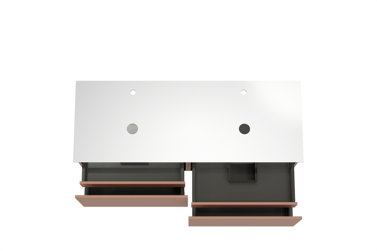 Balmani Sfera zwevend badkamermeubel 150 x 55 cm cotto met Facetta dubbel tablet in solid surface mat wit