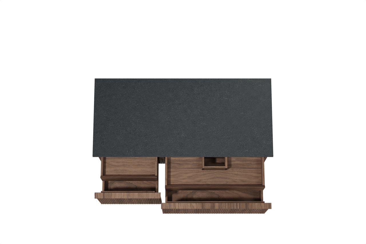 Balmani Forma zwevend badkamermeubel 120 x 55 cm amerikaanse notelaar met Stretto enkel tablet in graniet zwart, Verticale symmetrische rechte ribbel