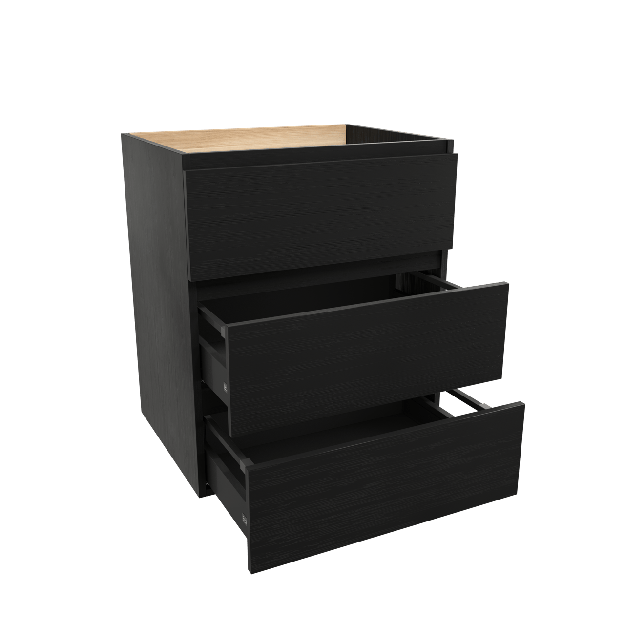 Balmani Lucida stehender Waschbeckenunterschrank: 67,5 x 55 cm, Eiche Schwarz, 3 Schubladen