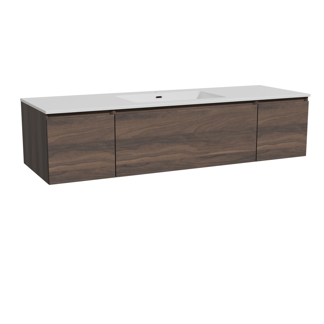 Storke Edge hängendes Möbelstück Set: 155 x 52 cm, Nussbaum, mit Diva Einzelwaschtisch, Marmorkomposit Weiß glänzend