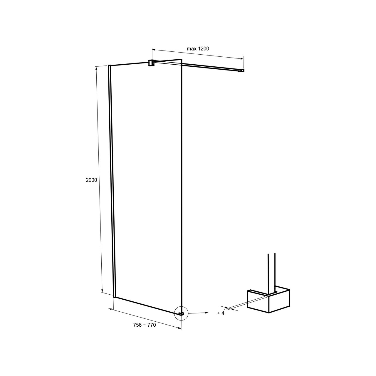 Balmani Modular douche à l'italienne 80 x 200 cm verre transparent profil Brushed Rosegold