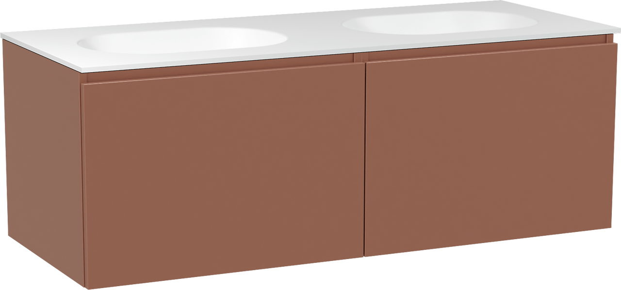 Balmani Sfera meuble salle de bains suspendu 135 x 55 cm cotto avec Tablo Oval double vasque en solid surface blanc mat