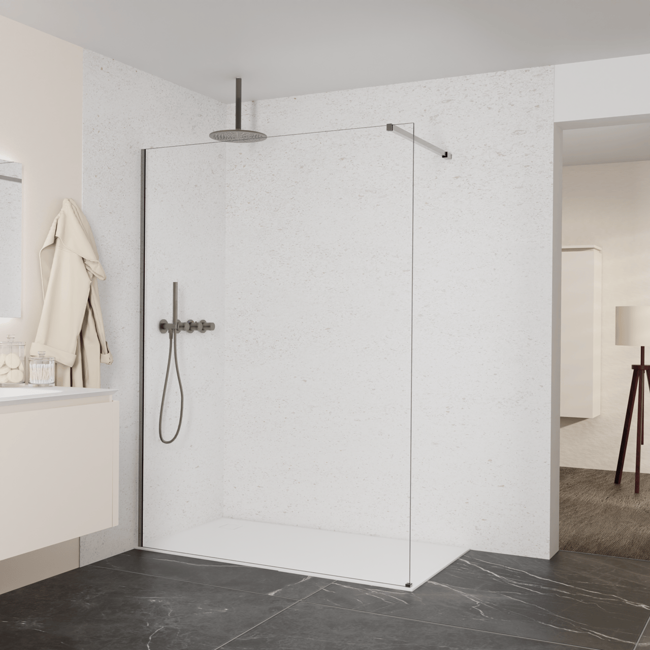 Balmani Modular douche à l'italienne: 150 x 200 cm, Verre transparent, avec coating, Profil Brushed GunMetal