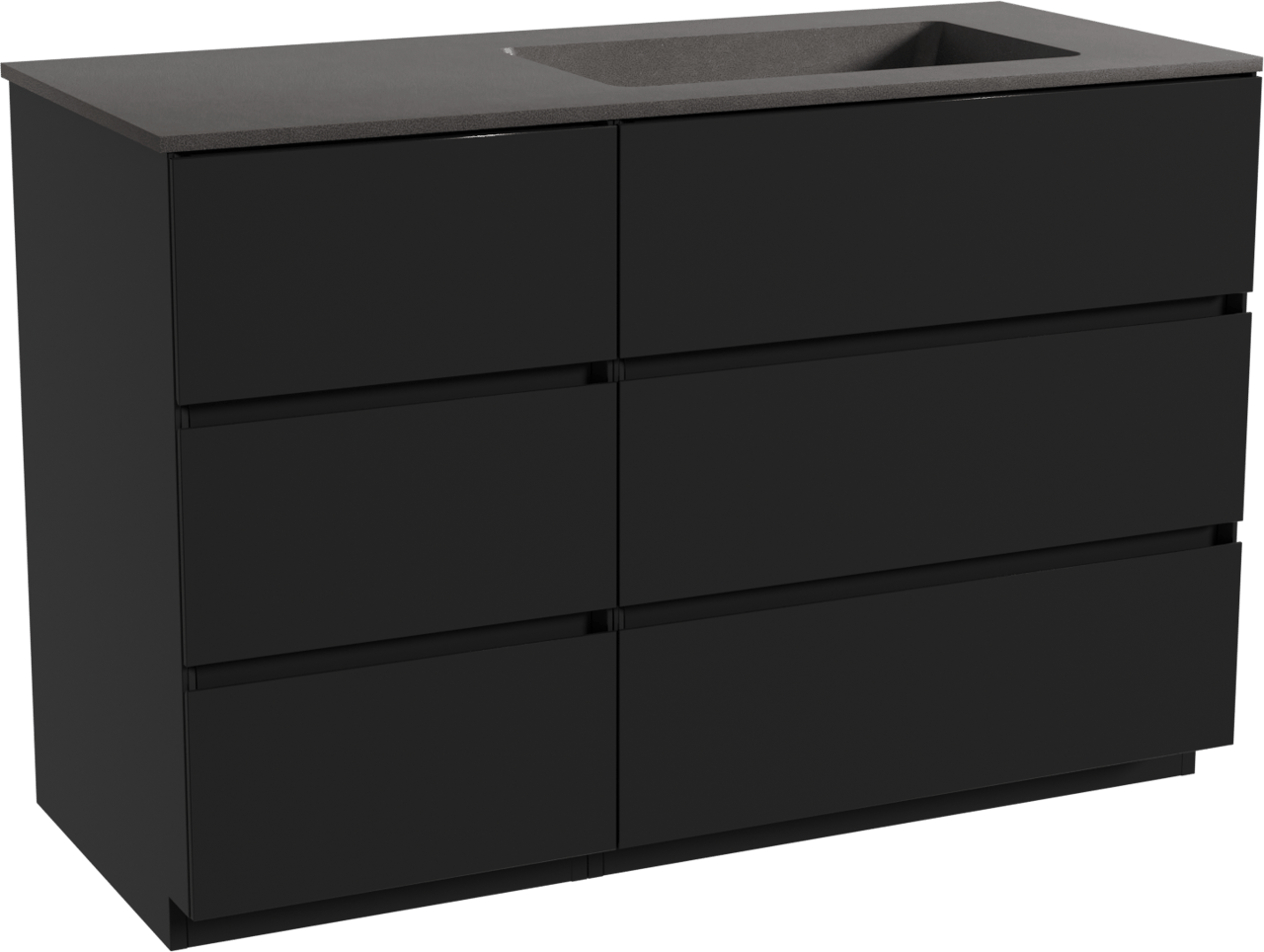 Storke Edge meuble salle de bains à poser 120 x 52 cm noir mat avec Scuro plan vasque asymétrique à droite en quartz noir mat