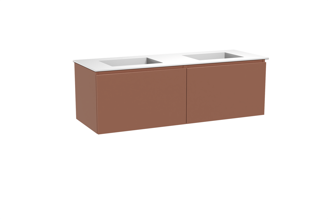 Balmani Sfera hängendes Möbelstück Set: 150 x 55 cm, Cotto, mit Tablo Stretto Doppelwaschtisch, Solid Surface Weiß matt