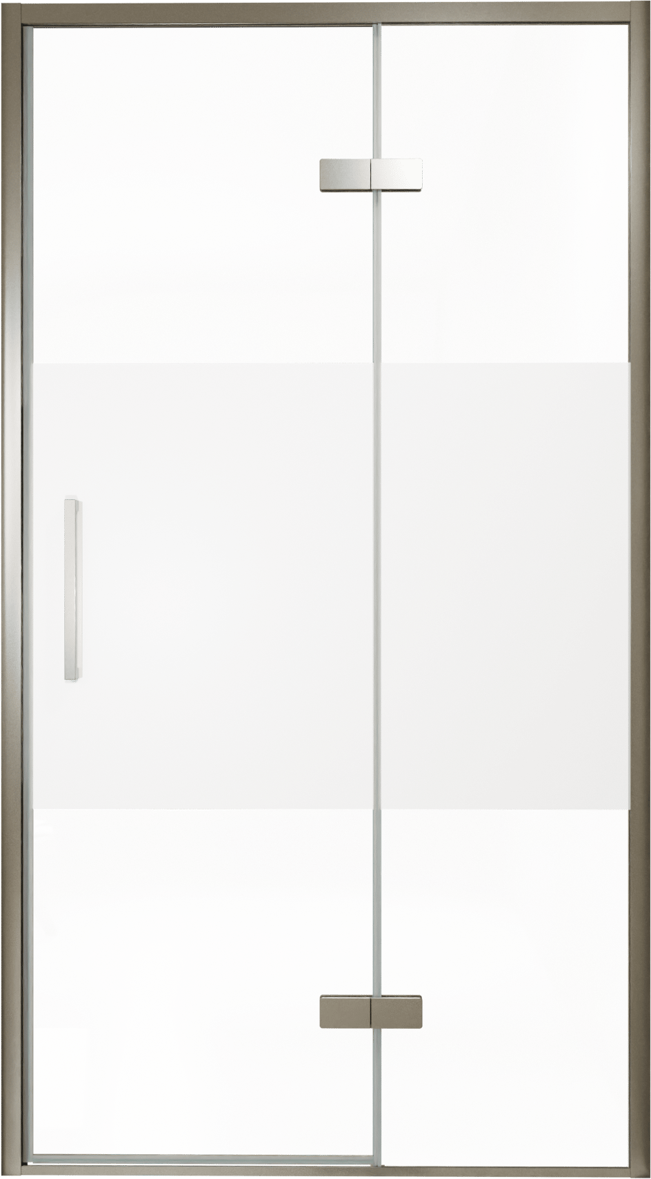 Balmani Senses Design Dusche Drehtür, Rechts, 120 cm x 210 cm, Klarglas mit mattiertem Streifen, Profil Brushed GunMetal