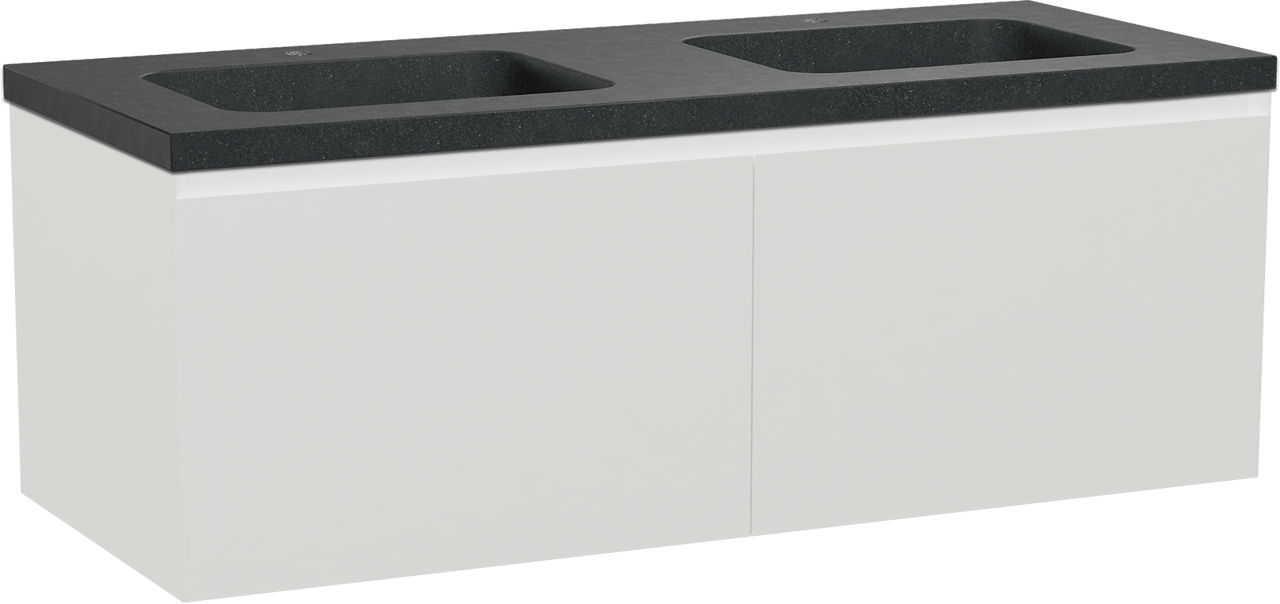 Balmani Idra meuble salle de bains suspendu 135 x 55 cm blanc mat avec Napoli double vasque en granit noir