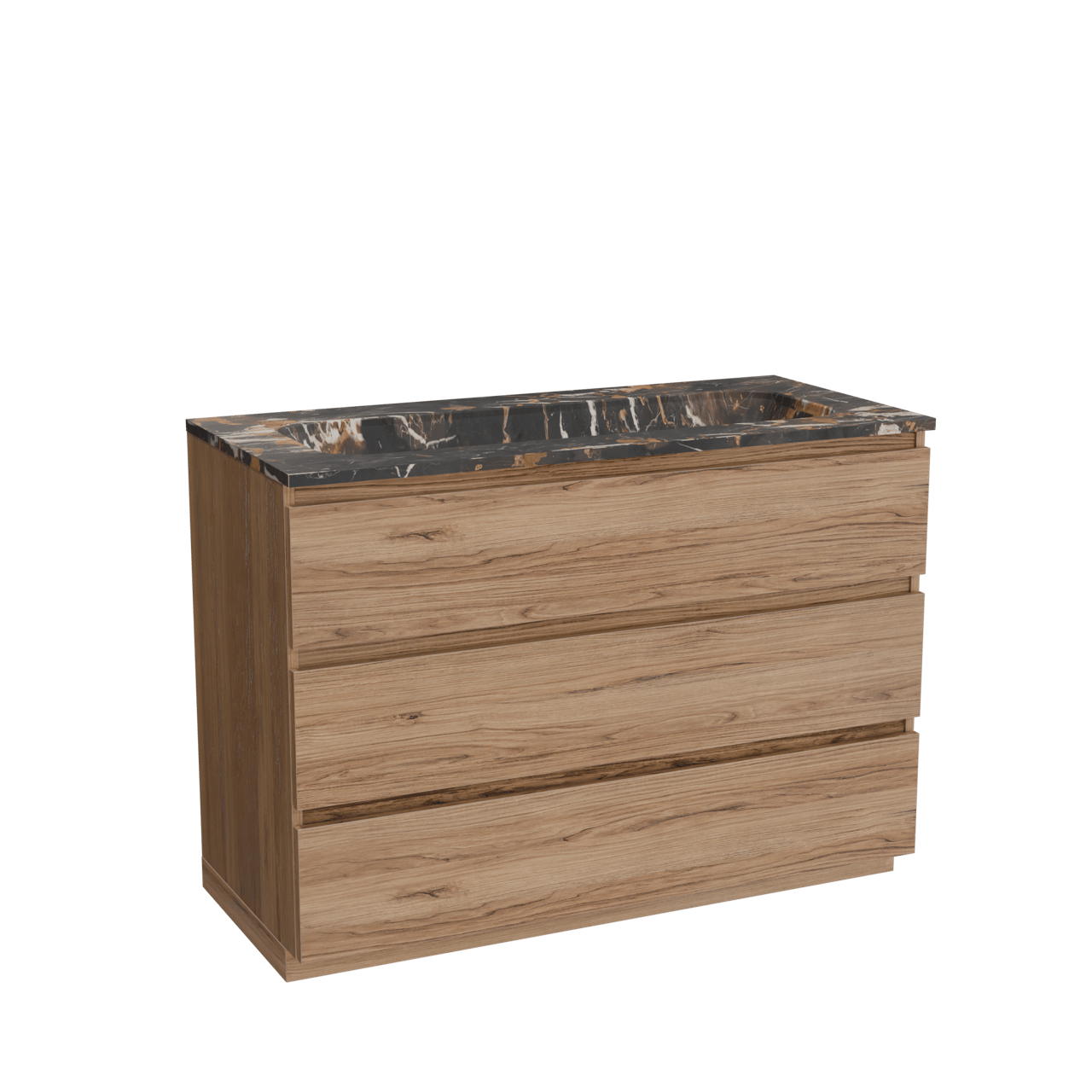 Balmani Lucida freistehendes Möbelstück Set: 120 x 55 cm, Teak, mit Tablo Arcato Einzelwaschtisch für 2 Armaturenlöcher, Marmor Portoro Gold