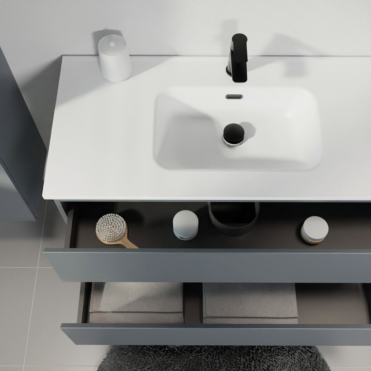 Linie Lado zwevend badmeubel 120 x 46 cm blauw antraciet met Baro dubbele wastafel in porselein mat wit