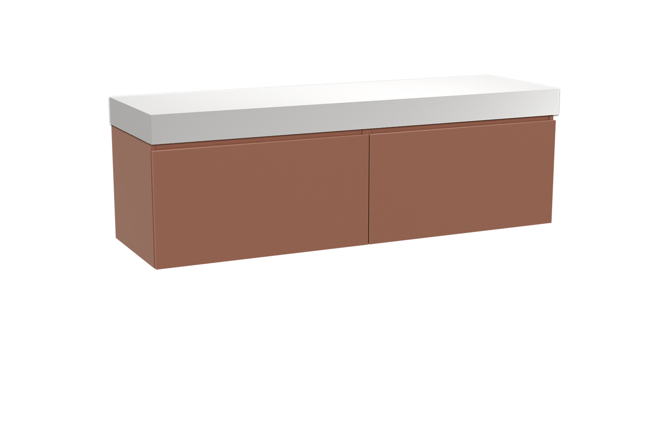 Balmani Sfera meuble salle de bains suspendu 180 x 55 cm cotto avec Dominus tablette simple ou double en solid surface blanc mat