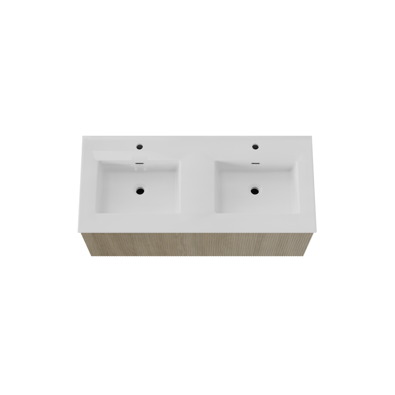 Storke Ribs meuble salle de bains suspendu 120 x 52 cm chêne brut avec Kera double vasque en céramique blanc brillant