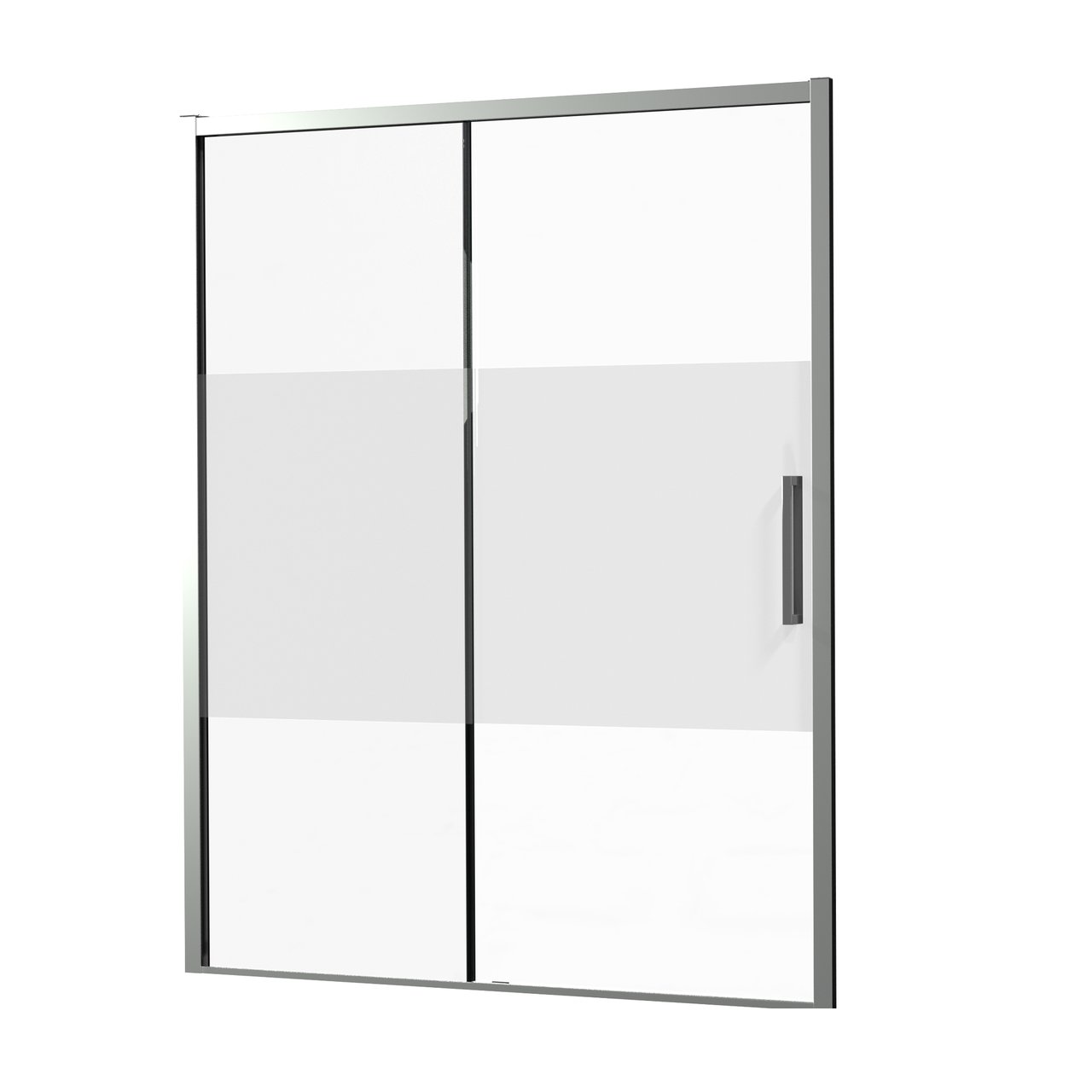 Luca Varess Senses linkse schuifdeur met vaste wand - voor douchehoek - 160 cm Helder glas met matte strook glanzend chroom profiel
