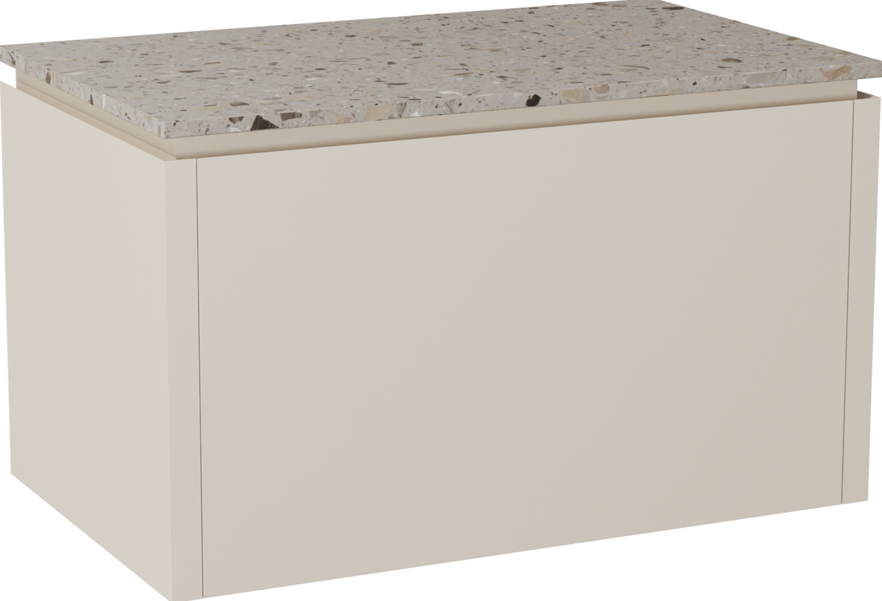 Balmani Eclips meuble salle de bains suspendu 90 x 55 cm Sandbeige avec Stretto tablette simple en Terrazzo greige