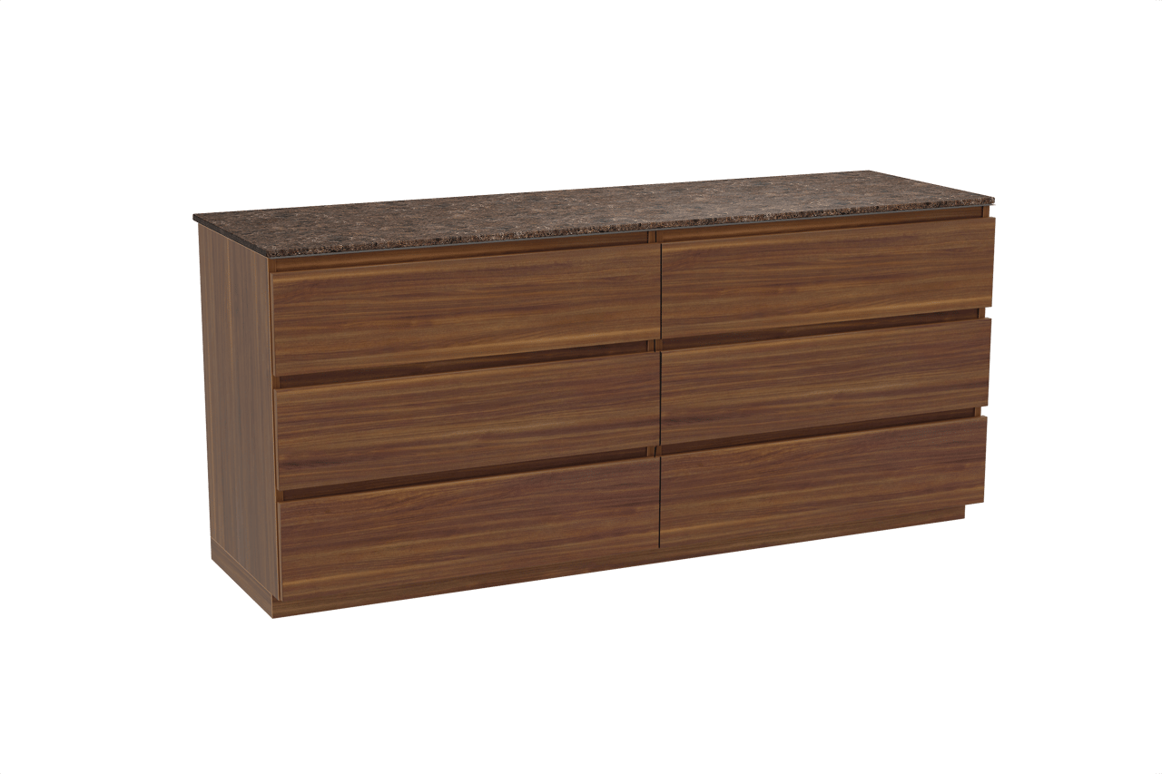 Balmani Lucida meuble salle de bains à poser 180 x 55 cm noyer américain avec Stretto tablette simple ou double en marbre dark emperador