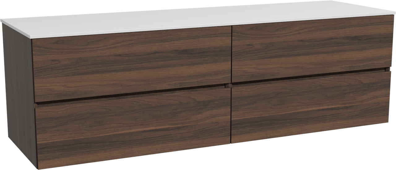 Storke Edge zwevend badmeubel 170 x 52 cm notenhout met Tavola enkel of dubbel wastafelblad in solid surface mat wit