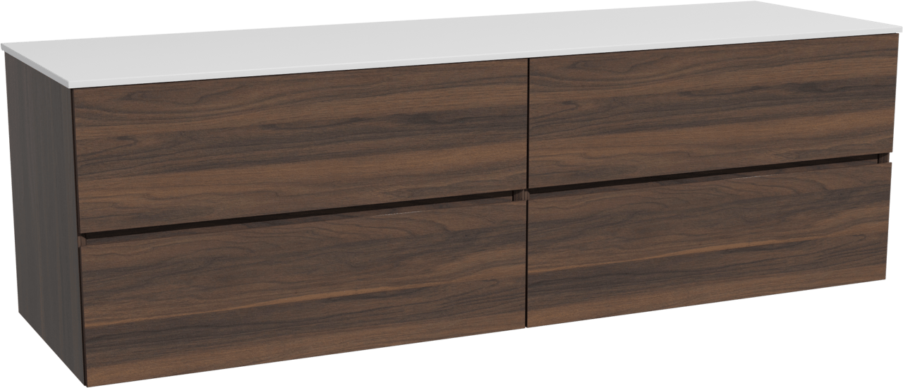 Storke Edge zwevend badmeubel 170 x 52 cm notenhout met Tavola enkel of dubbel wastafelblad in solid surface mat wit