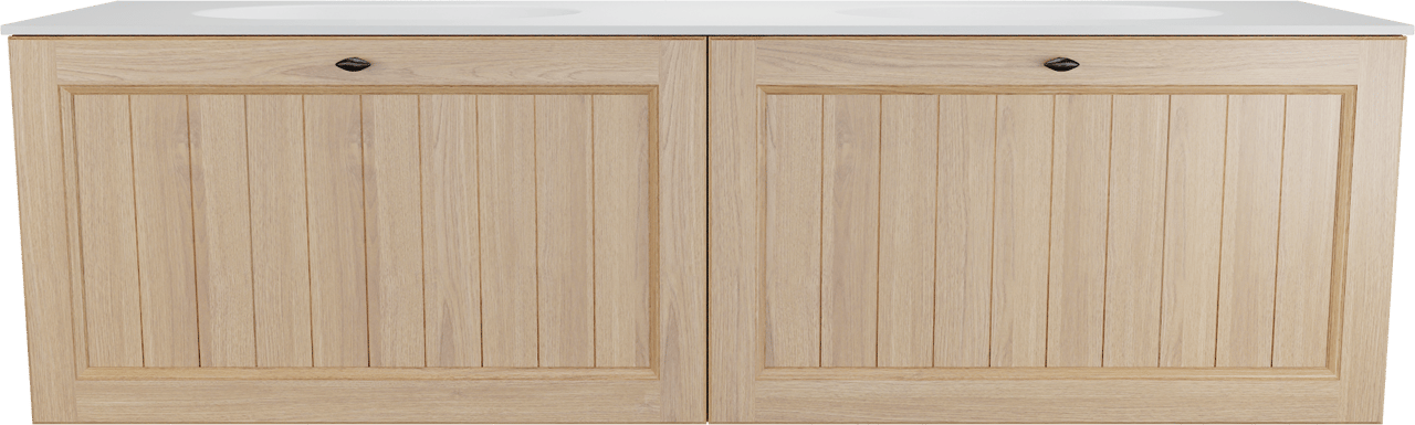 Balmani Lemon meuble salle de bains suspendu 180 x 55 cm, plaqué chêne naturel avec Tablo Oval double vasque en blanc mat