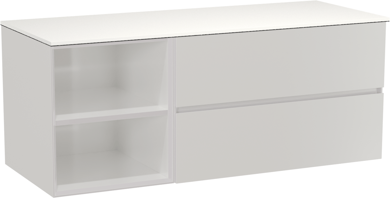 Storke Edge meuble salle de bains suspendu 130 x 52 cm blanc brillant avec Tavola tablette simple ou double en solid surface blanc mat