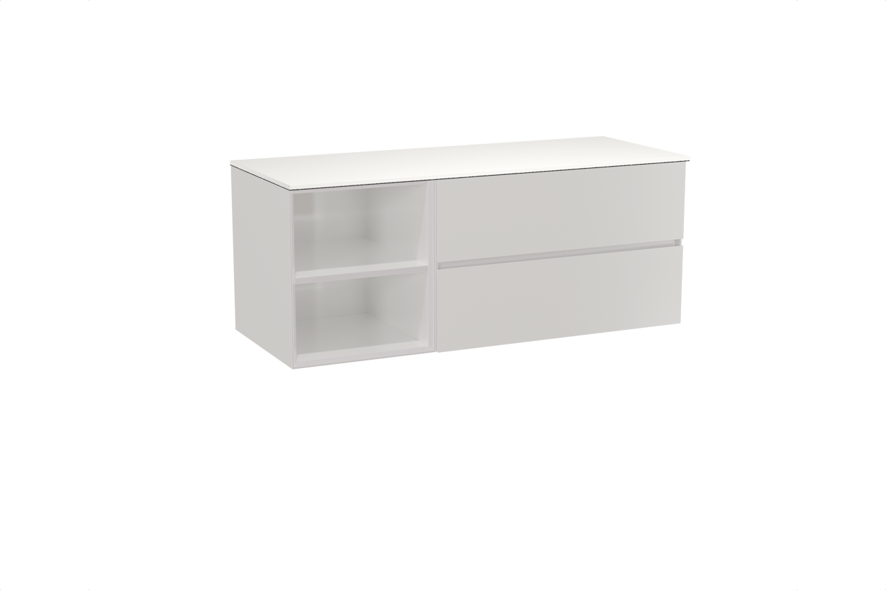 Storke Edge zwevend badmeubel 130 x 52 cm hoogglans wit met Tavola enkel of dubbel wastafelblad in solid surface mat wit