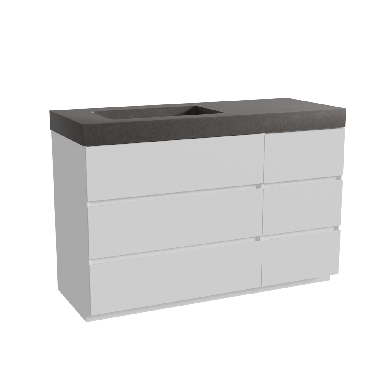 Storke Edge freistehendes Möbelstück Set: 130 x 52 cm, Weiß matt, mit Scuro High Waschtisch links, Quarz Schwarz matt