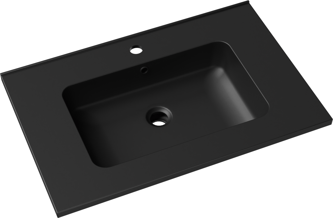 Linie Vano Einzelwaschtisch Matt Schwarzer Verbundmarmor 70 x 46 cm