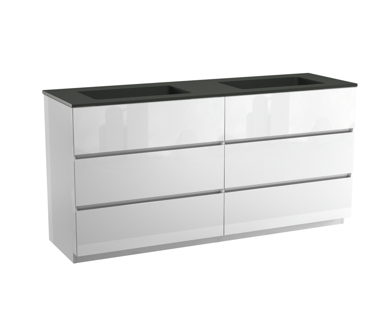 Storke Edge staand badmeubel 170 x 52 cm hoogglans wit met Scuro dubbele wastafel in kwarts mat zwart