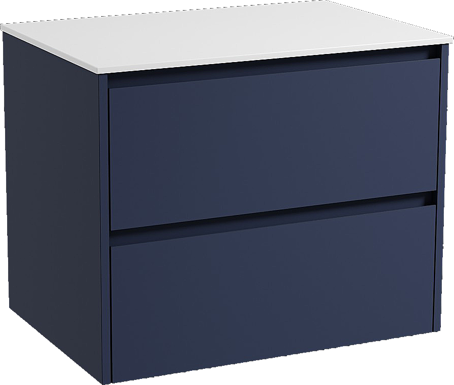 Storke Seda meuble salle de bains suspendu 75 x 52 cm bleu nuit avec Tavola tablette simple en solid surface blanc mat