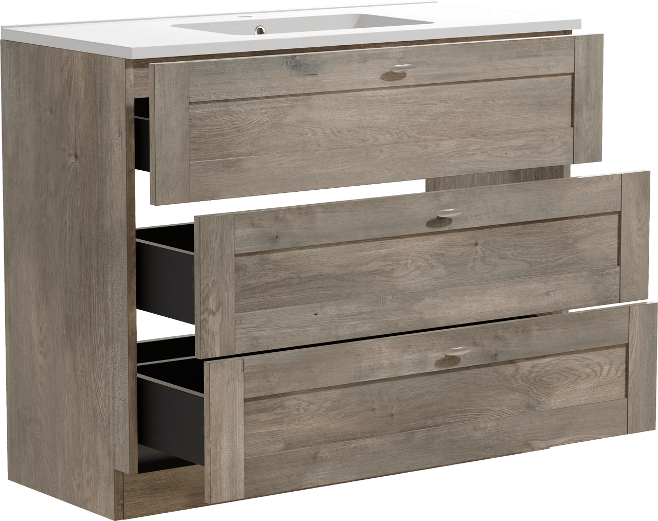 Linie Classo staand badmeubel 100 x 46 cm grijs eiken met Vano enkele wastafel in composietmarmer hoogglans wit