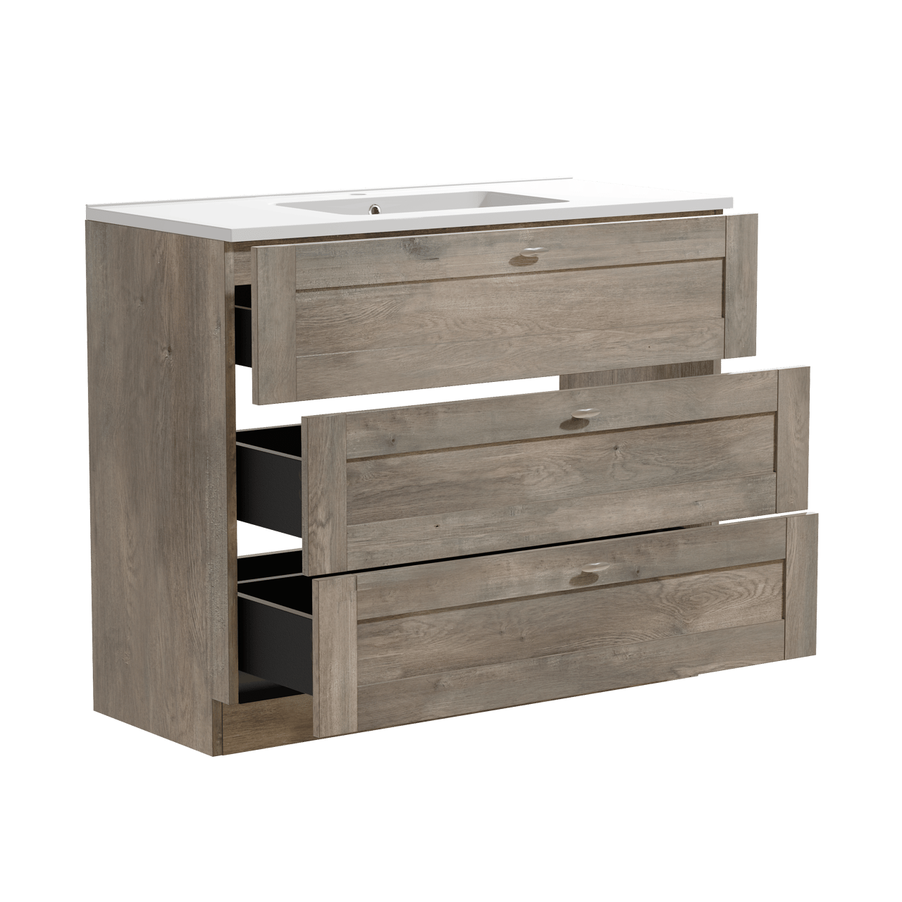 Linie Classo freistehendes Möbelstück Set: 100 x 46 cm, Graue Eiche, mit Vano Einzelwaschtisch, Marmorkomposit Weiß glänzend