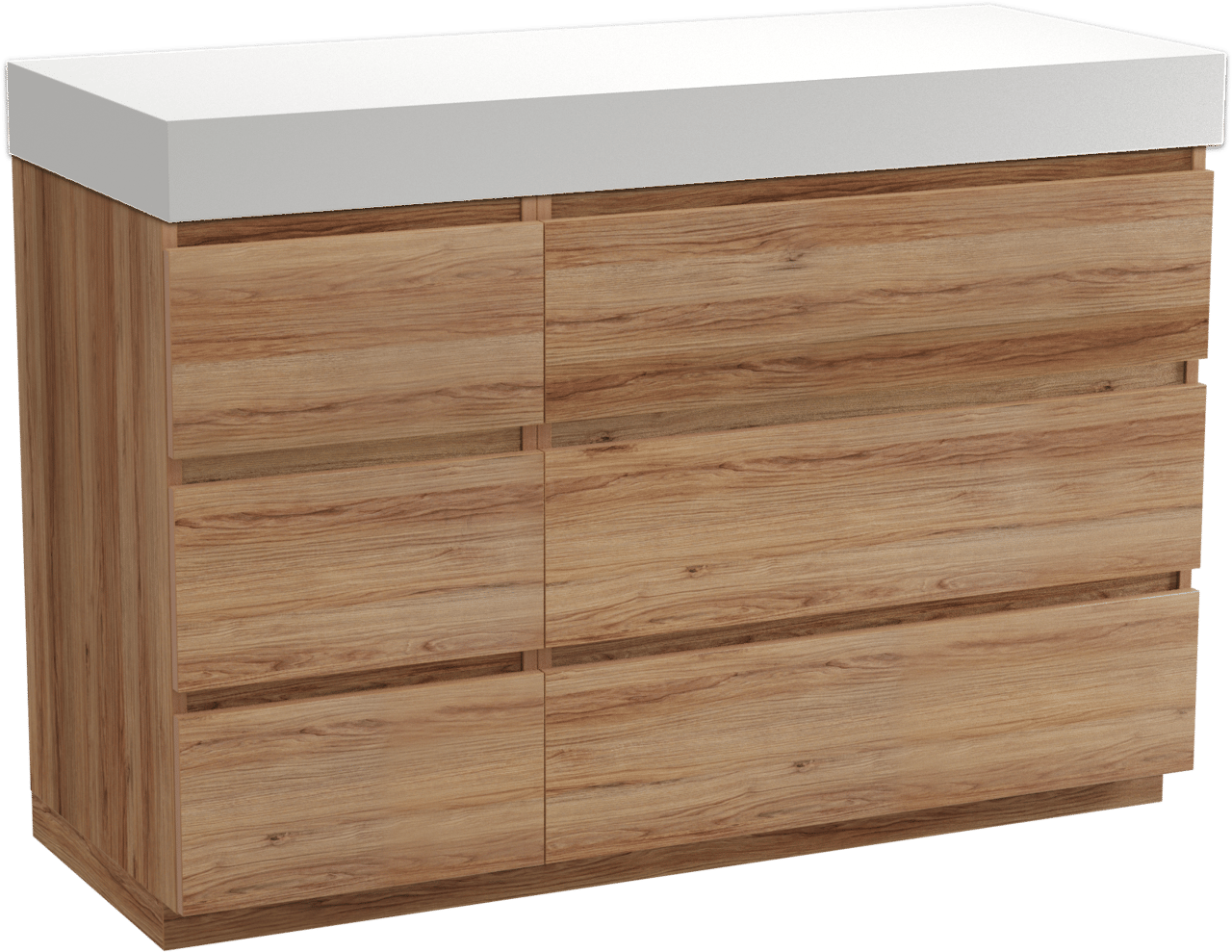 Balmani Lucida staand badkamermeubel 135 x 55 cm teak met Dominus enkel of dubbel tablet in solid surface mat wit