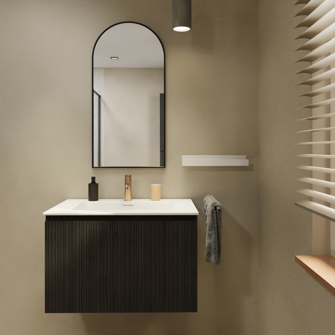 Storke Ribs hängender Waschbeckenunterschrank: 75 x 52 cm, Eiche Schwarz, 2 Schubladen