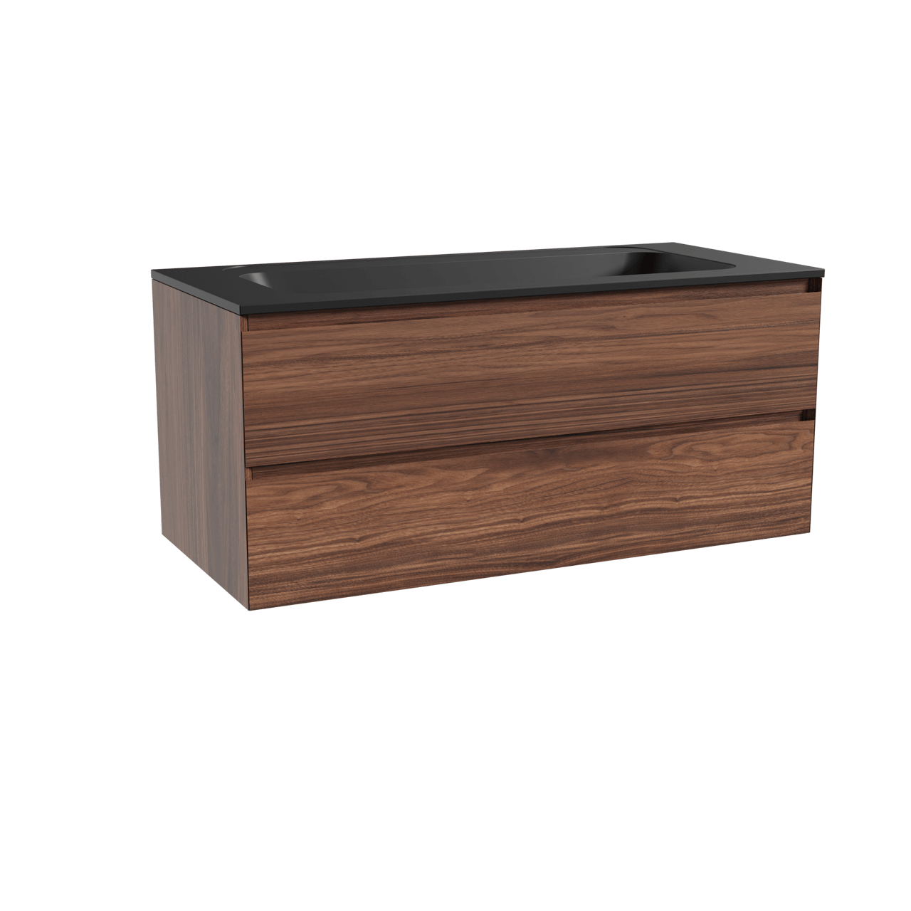 Balmani Mitra meuble salle de bains suspendu 120 x 55 cm noyer avec Tablo Strada lavabo simple pour 2 trous de robinet en marbre composite noir mat