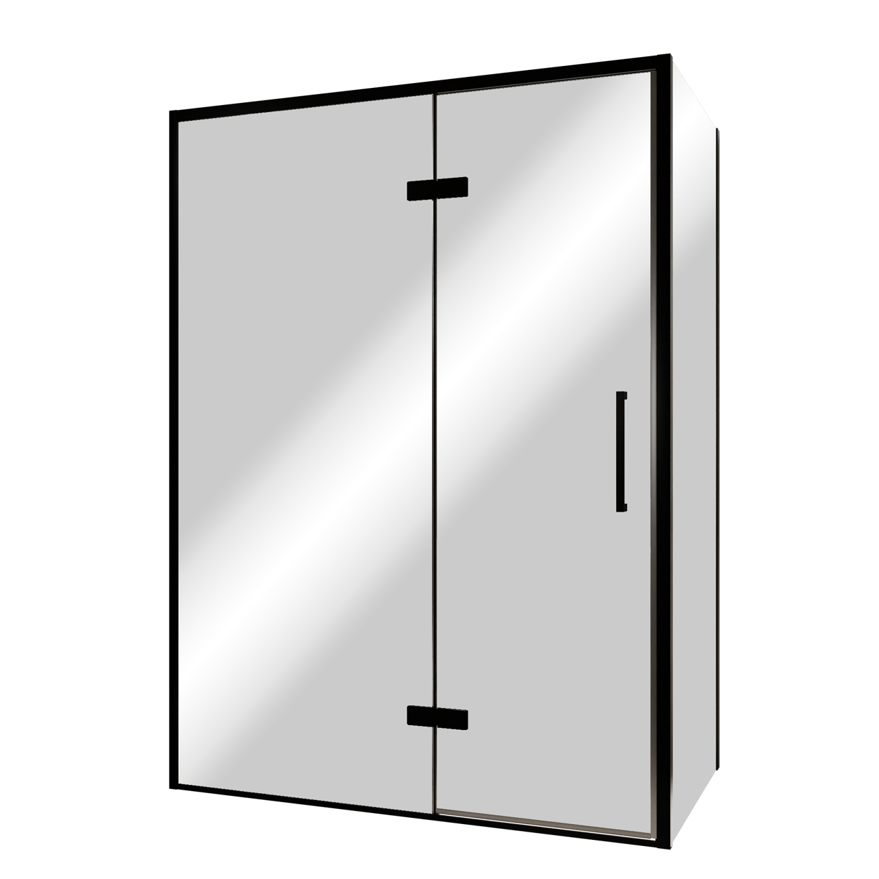 Balmani Senses Design douchehoek met linkse draaideur en vaste zijwand, 140 x 100 cm, Reflex spiegelglas, Zwarte profielen, met coating