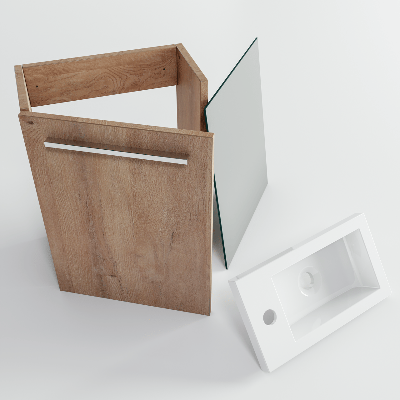 SanyOne Roxy zwevend toiletmeubel 40 x 22 cm natuur eik met Roxy wastafel in glanzend composiet marmer