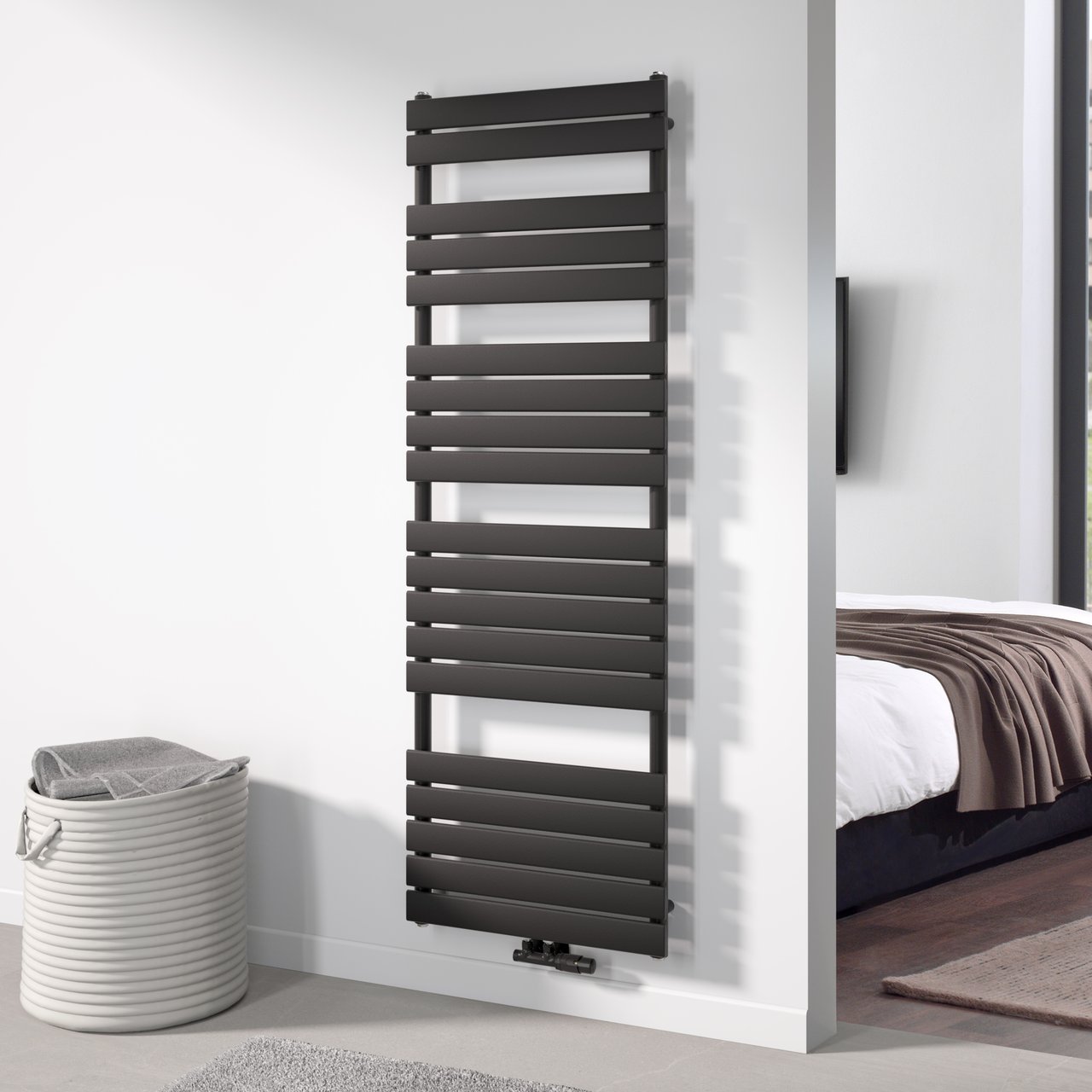 Vipera Vulcan sèche-serviettes simple 60 x 180 cm chauffage central noir mat raccordements latéral et central possibles 1.252W