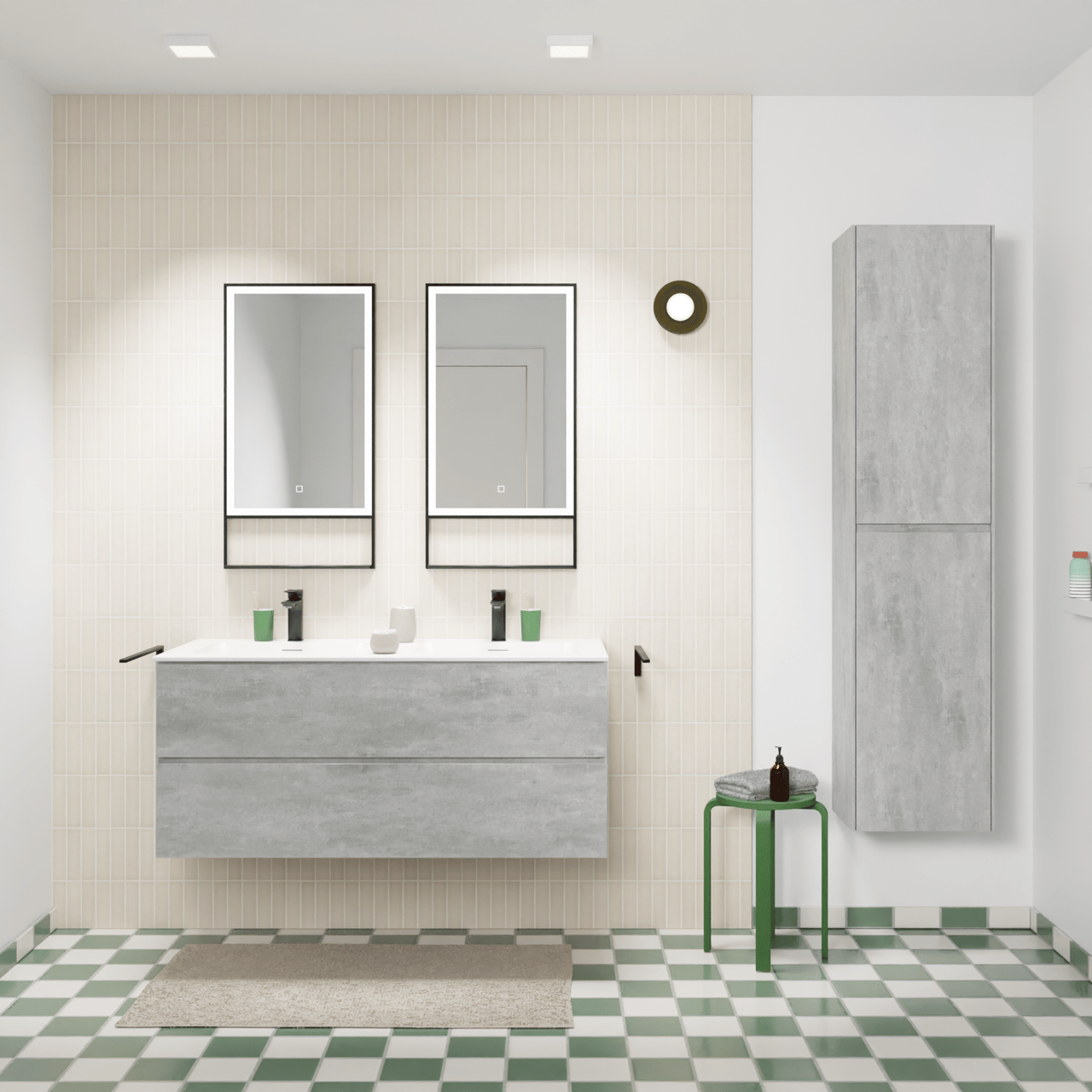 Storke Edge zwevend badmeubel 120 x 52 cm beton donkergrijs met Mata dubbele wastafel in solid surface mat wit