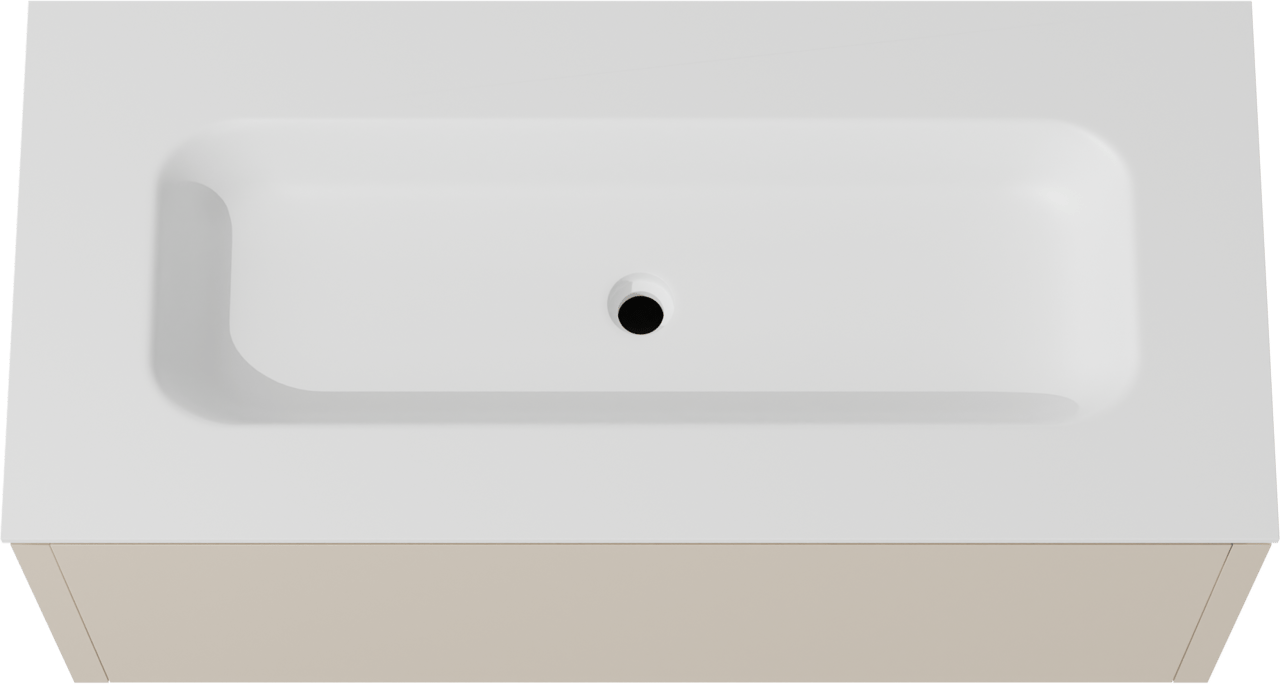 Balmani Eclips hängendes Möbelstück Set: 120 x 55 cm, Sandbeige, mit Tablo Arcato Einzelwaschtisch mit 2 Bohrungen Solid Surface Weiβ matt
