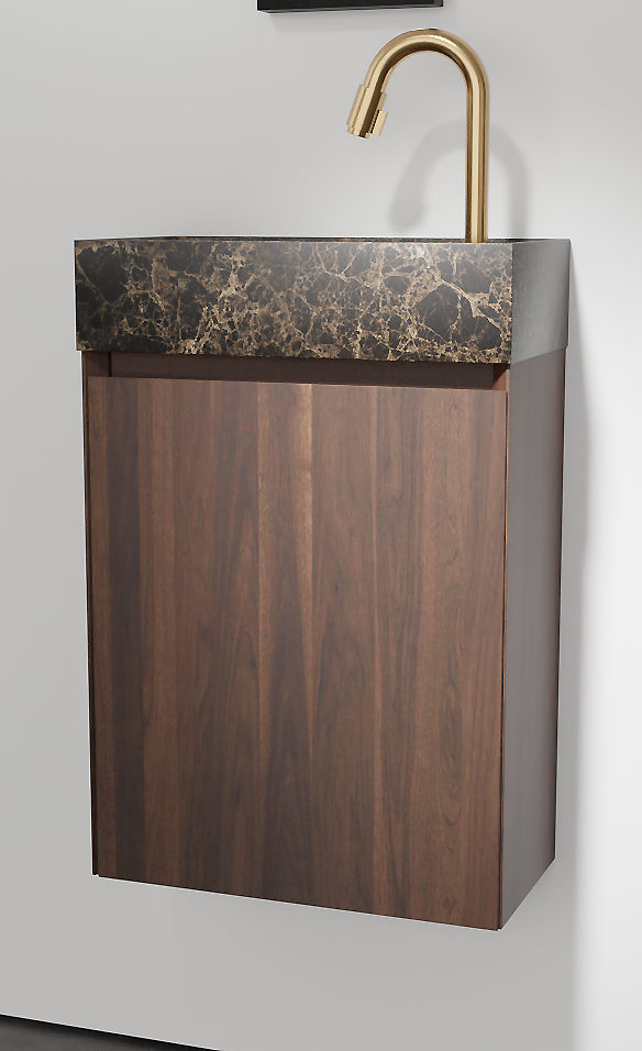 Balmani Mitra zwevend toiletmeubel 42 x 21 cm amerikaanse notelaar met Dama wastafel in Dark Emperador marmer