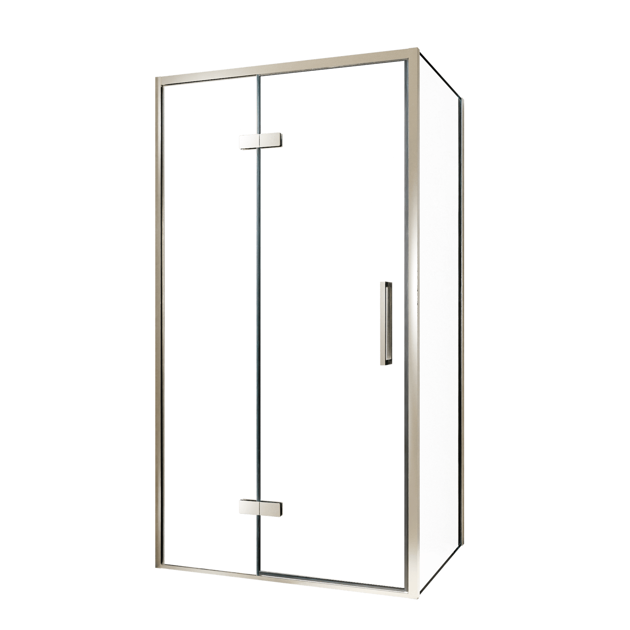 Balmani Senses Design douchehoek met linkse draaideur en vaste zijwand, 100 x 70 cm, Helder glas, Brushed CoolMetal profielen