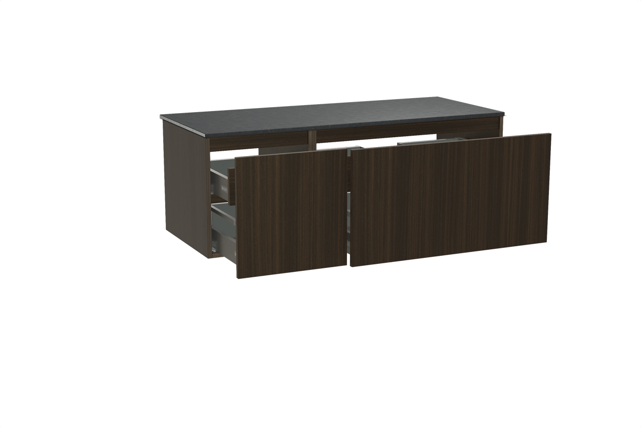 Balmani Sfera meuble salle de bains suspendu 135 x 55 cm eucalyptus avec Stretto tablette simple ou double en granit noir