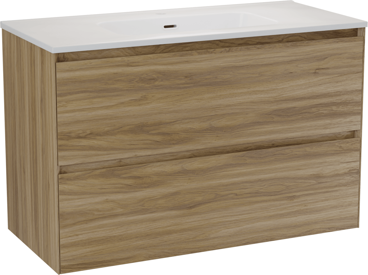 Balmani Mitra Compact hängendes Möbelstück Set: 100 x 46 cm, Wildeiche, mit Nostra Einzelwaschtisch Keramik Weiβ glänzend