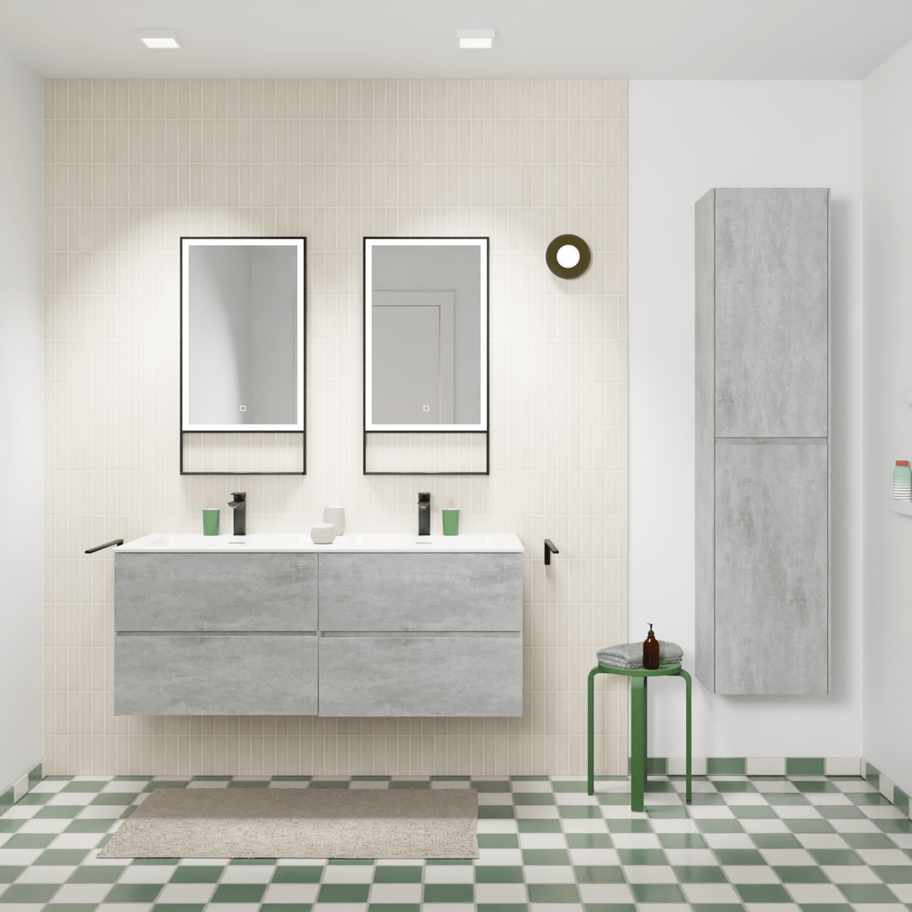 Storke Edge hängendes Möbelstück Set: 130 x 52 cm, Beton dunkelgrau, mit Mata Doppelwaschtisch, Solid Surface Weiß matt