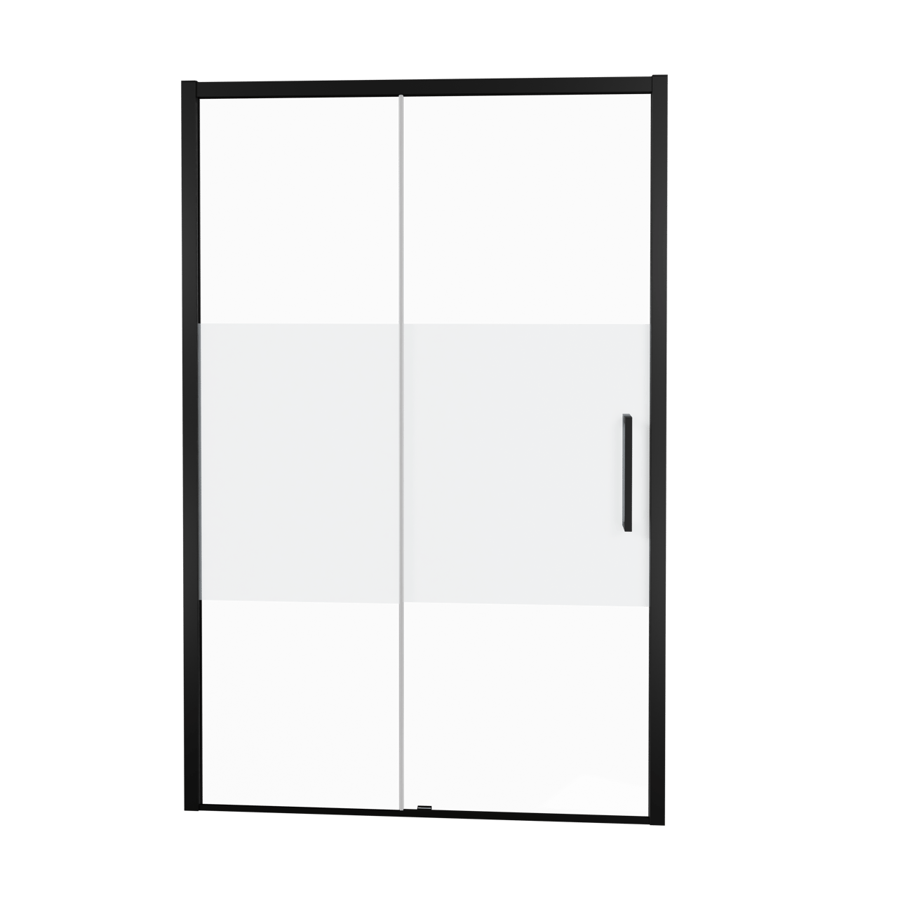 Balmani Senses Design porte coulissante à gauche 120 cm x 210 cm verre transparent avec bande matte, Profil noir, coating inclus