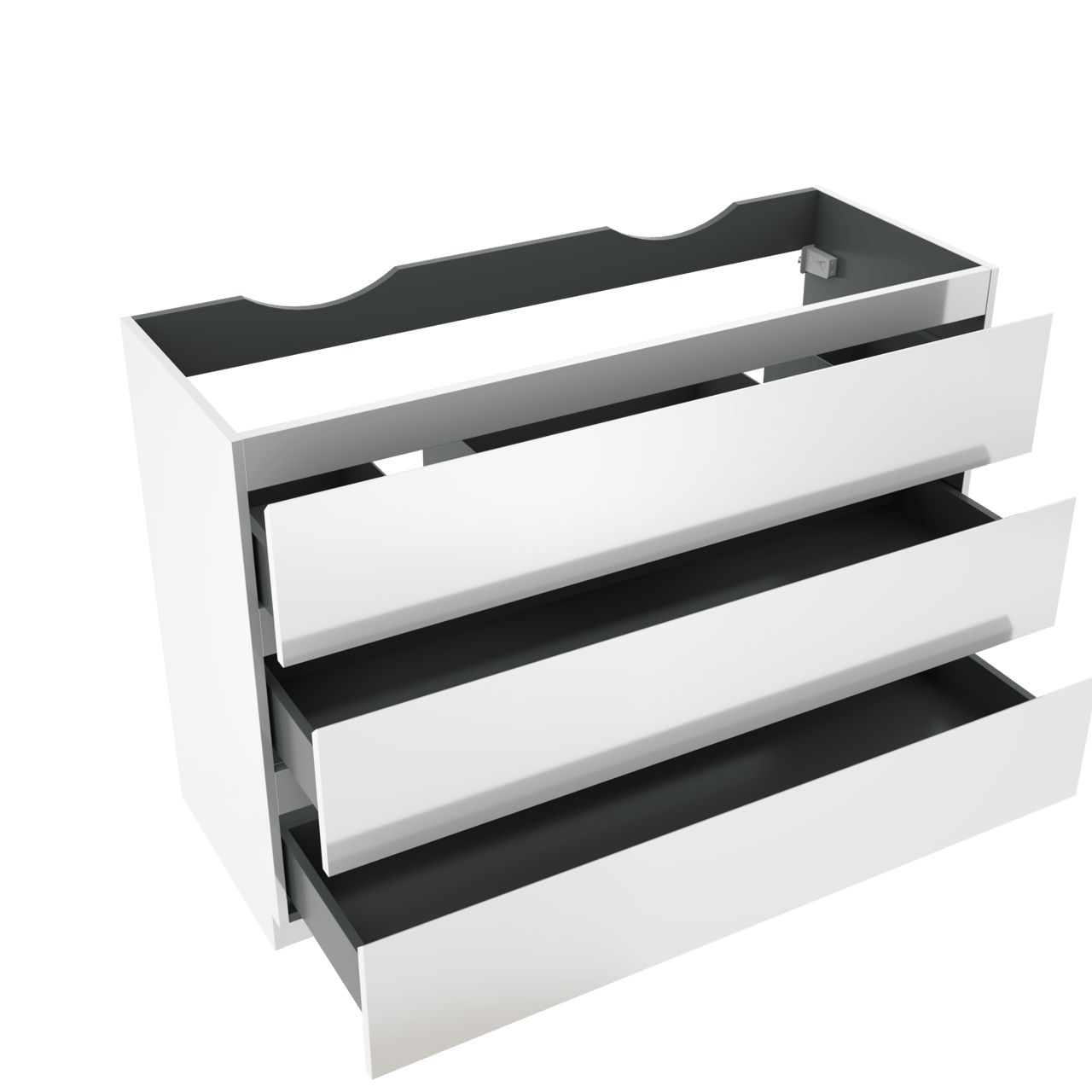 Linie Lado meuble salle de bains à poser 120 x 46 cm blanc brillant avec Lado tablette simple ou double en mélaminé ardoise gris