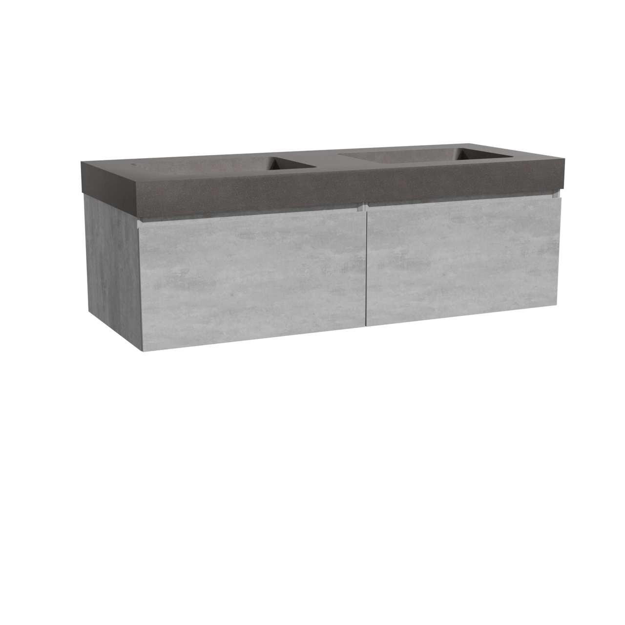 Storke Edge zwevend badmeubel 130 x 52 cm beton donkergrijs met Scuro High dubbele wastafel in kwarts mat zwart